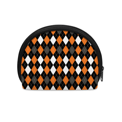 Orange Black Grey And White Argyle Print Coin Purse