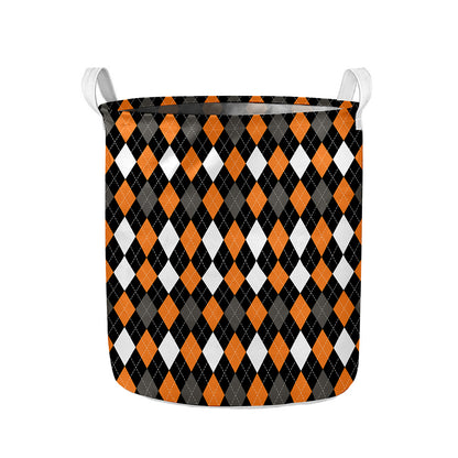 Orange Black Grey And White Argyle Print Collapsible Laundry Basket