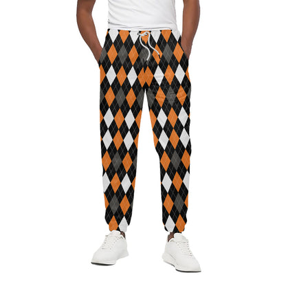 Orange Black Grey And White Argyle Print Cotton Pants