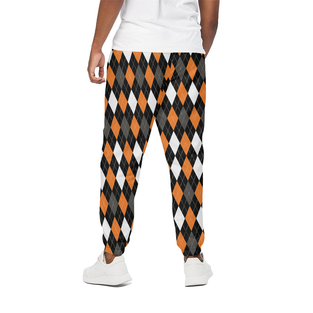 Orange Black Grey And White Argyle Print Cotton Pants