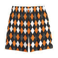 Orange Black Grey And White Argyle Print Cotton Shorts