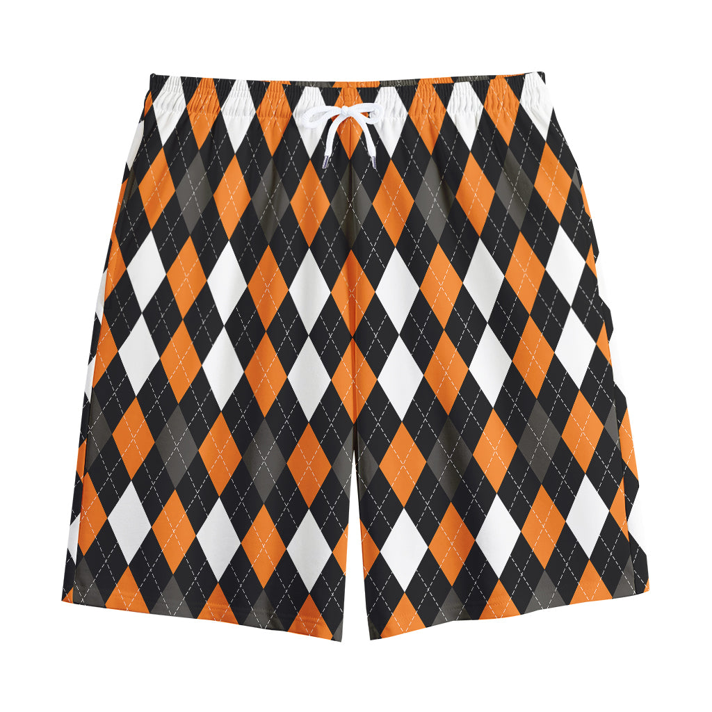 Orange Black Grey And White Argyle Print Cotton Shorts