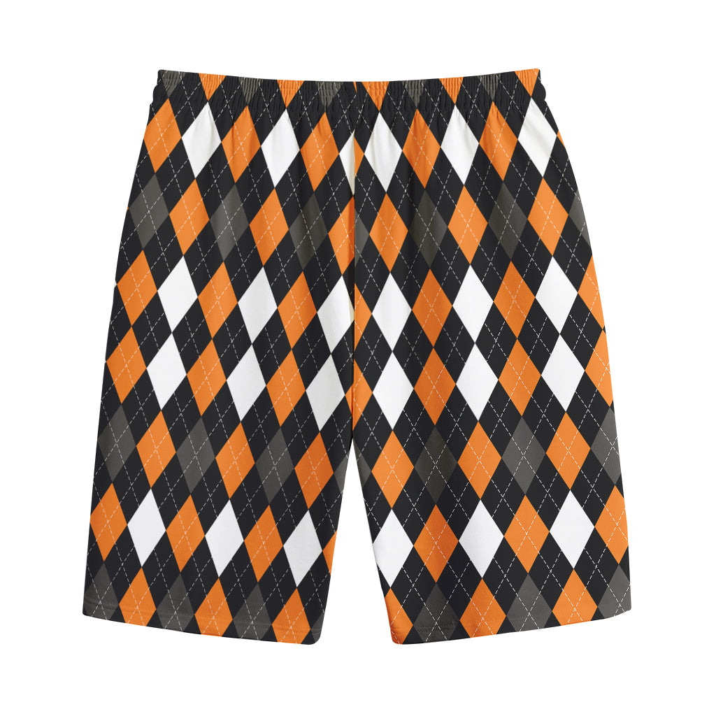 Orange Black Grey And White Argyle Print Cotton Shorts