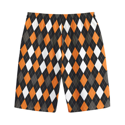 Orange Black Grey And White Argyle Print Cotton Shorts