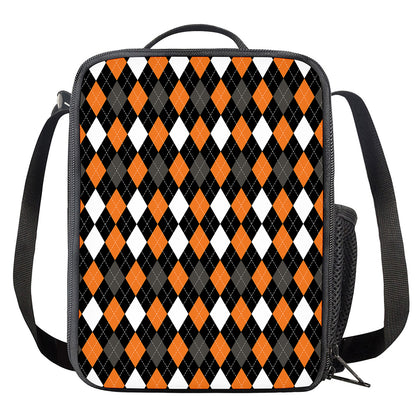 Orange Black Grey And White Argyle Print Crossbody Lunch Bag