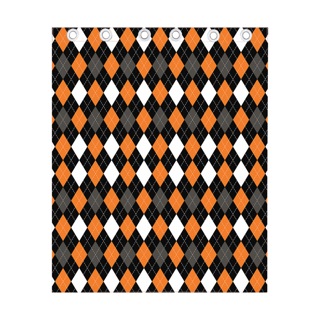 Orange Black Grey And White Argyle Print Curtain