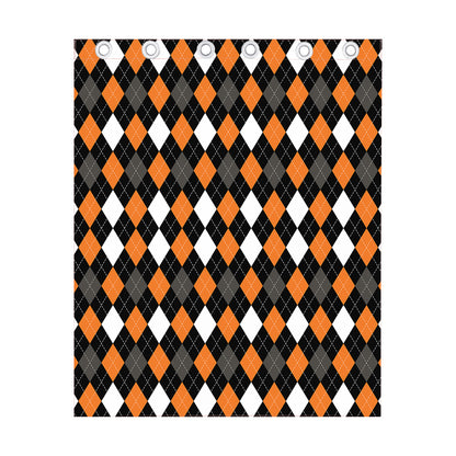 Orange Black Grey And White Argyle Print Curtain