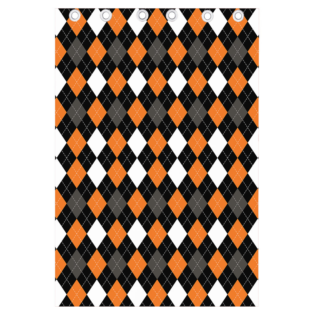 Orange Black Grey And White Argyle Print Curtain