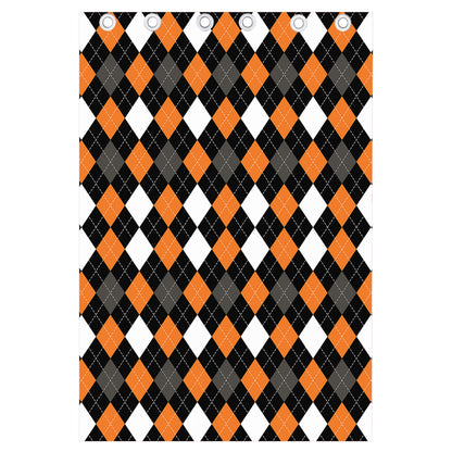 Orange Black Grey And White Argyle Print Curtain