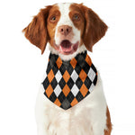 Orange Black Grey And White Argyle Print Dog Bandana