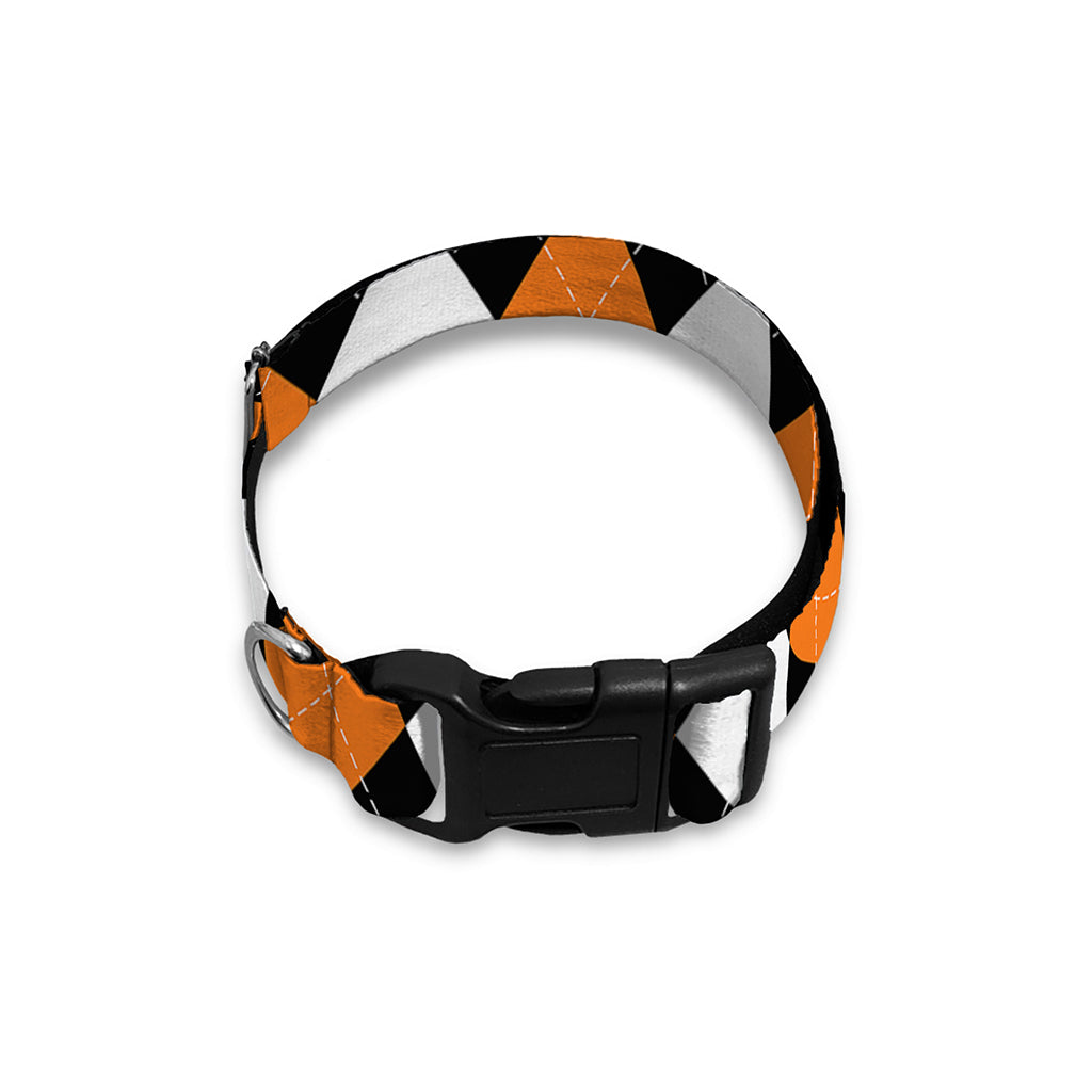 Orange Black Grey And White Argyle Print Dog Collar