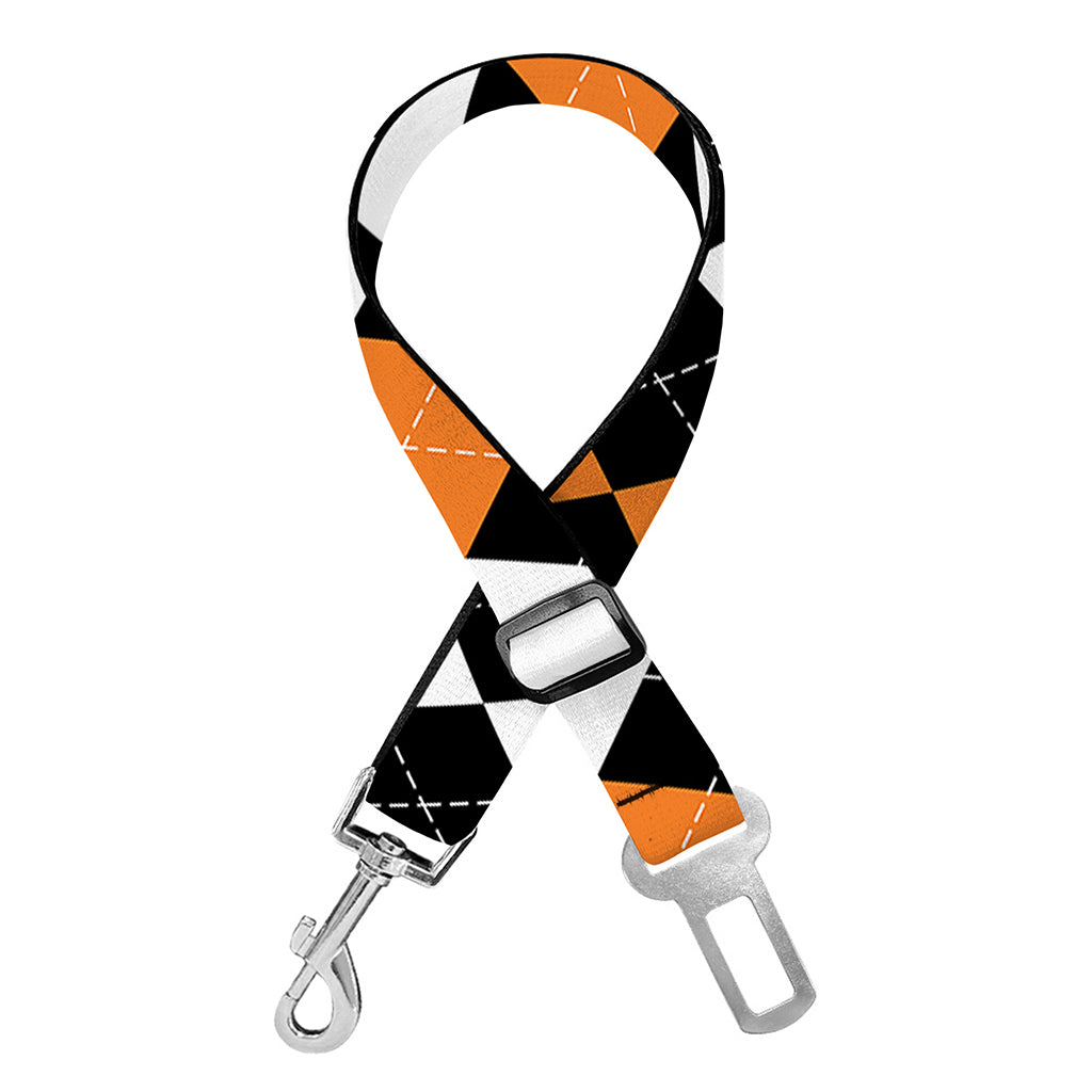 Orange Black Grey And White Argyle Print Dog Seat Belt