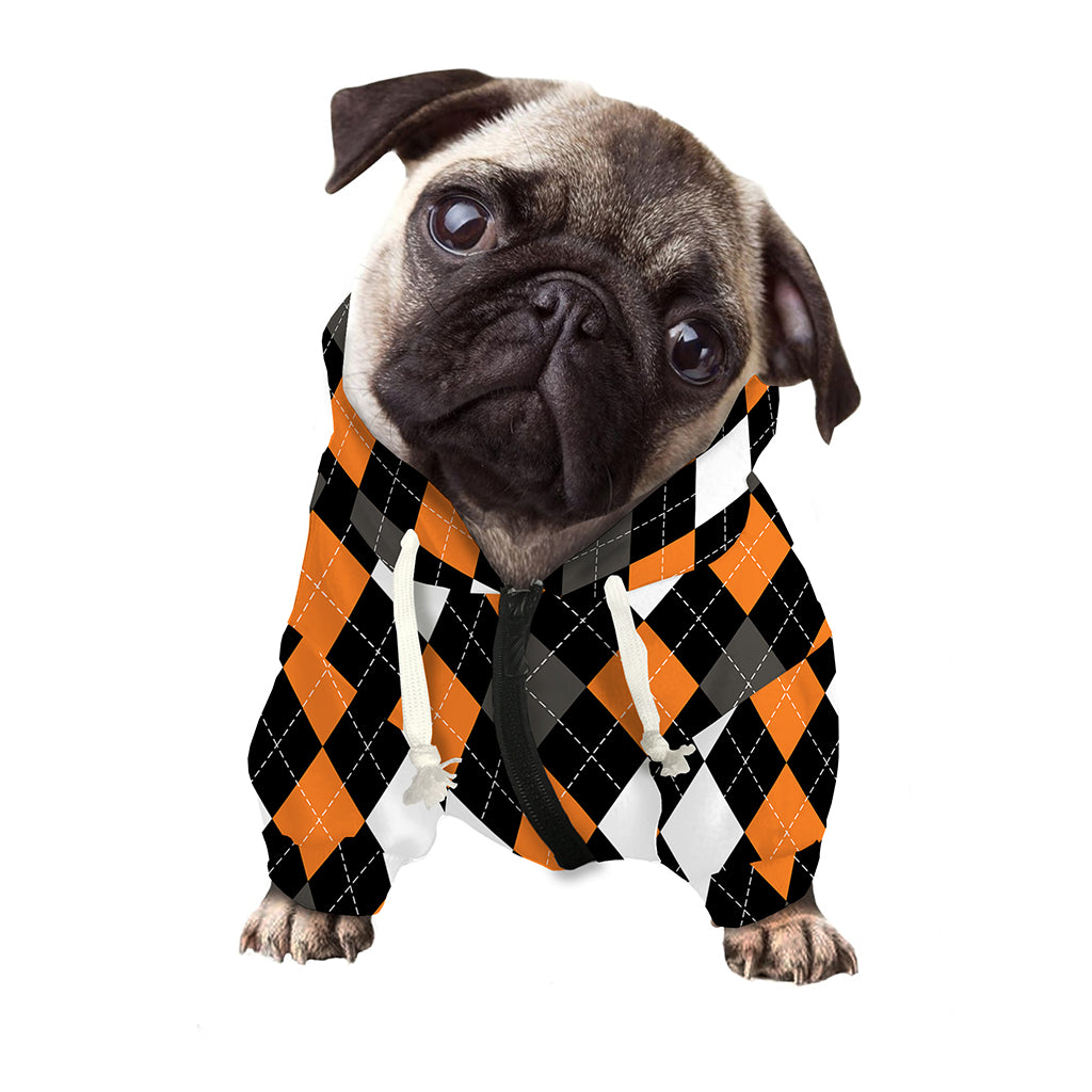 Orange Black Grey And White Argyle Print Dog Zip Up Hoodie