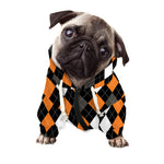 Orange Black Grey And White Argyle Print Dog Zip Up Hoodie