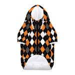 Orange Black Grey And White Argyle Print Dog Zip Up Hoodie