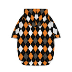 Orange Black Grey And White Argyle Print Dog Zip Up Hoodie