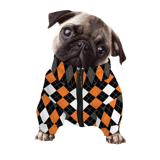 Orange Black Grey And White Argyle Print Dog Zip Up Jacket