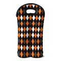 Orange Black Grey And White Argyle Print Double Neoprene Wine Tote