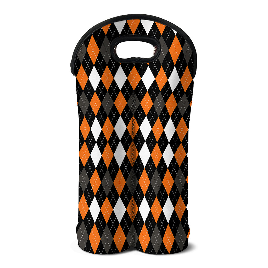 Orange Black Grey And White Argyle Print Double Neoprene Wine Tote