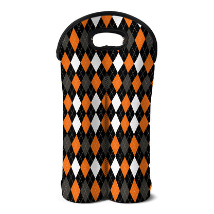 Orange Black Grey And White Argyle Print Double Neoprene Wine Tote