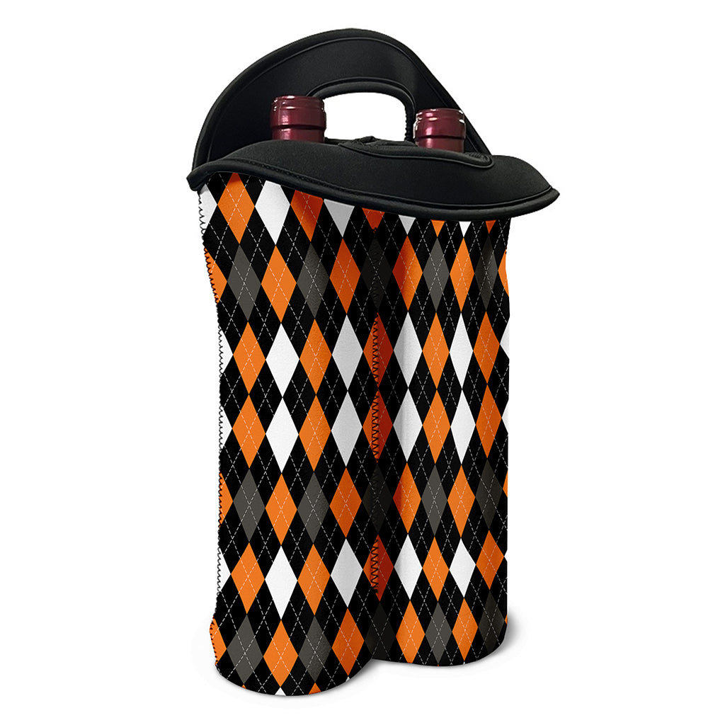 Orange Black Grey And White Argyle Print Double Neoprene Wine Tote