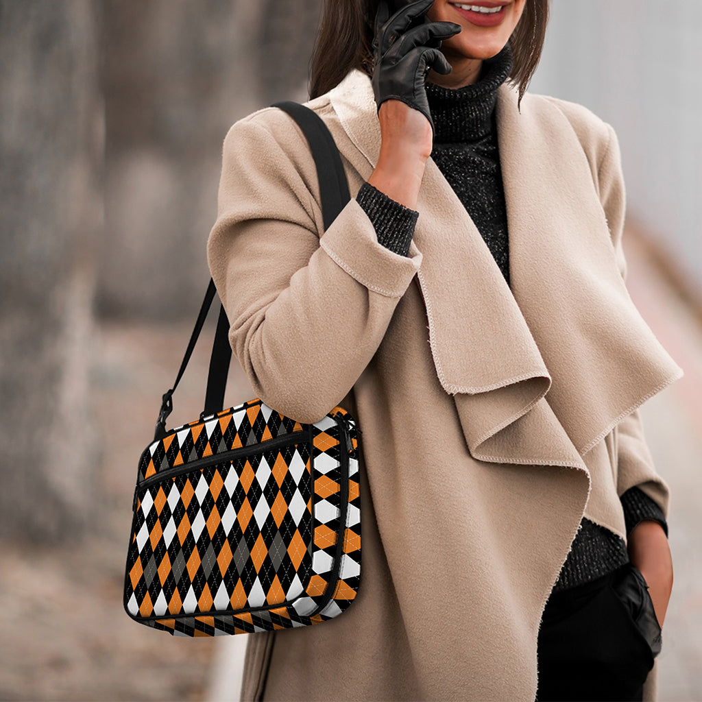 Orange Black Grey And White Argyle Print Double Strap Bible Bag