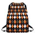 Orange Black Grey And White Argyle Print Drawstring Backpack