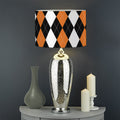 Orange Black Grey And White Argyle Print Drum Lamp Shade