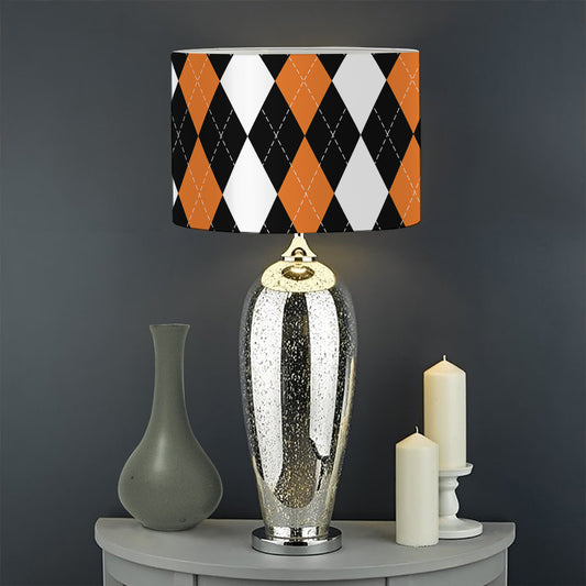 Orange Black Grey And White Argyle Print Drum Lamp Shade