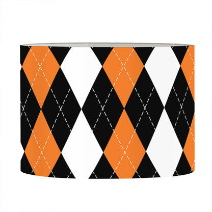 Orange Black Grey And White Argyle Print Drum Lamp Shade