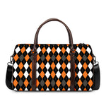 Orange Black Grey And White Argyle Print Duffle Bag