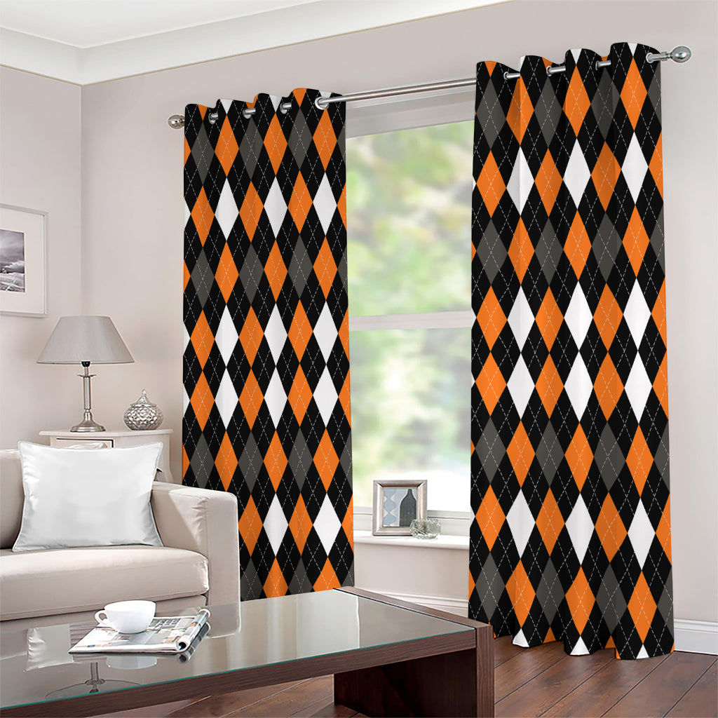 Orange Black Grey And White Argyle Print Extra Wide Grommet Curtains