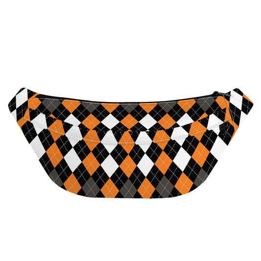 Orange Black Grey And White Argyle Print Fanny Pack