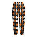 Orange Black Grey And White Argyle Print Fleece Lined Knit Pants