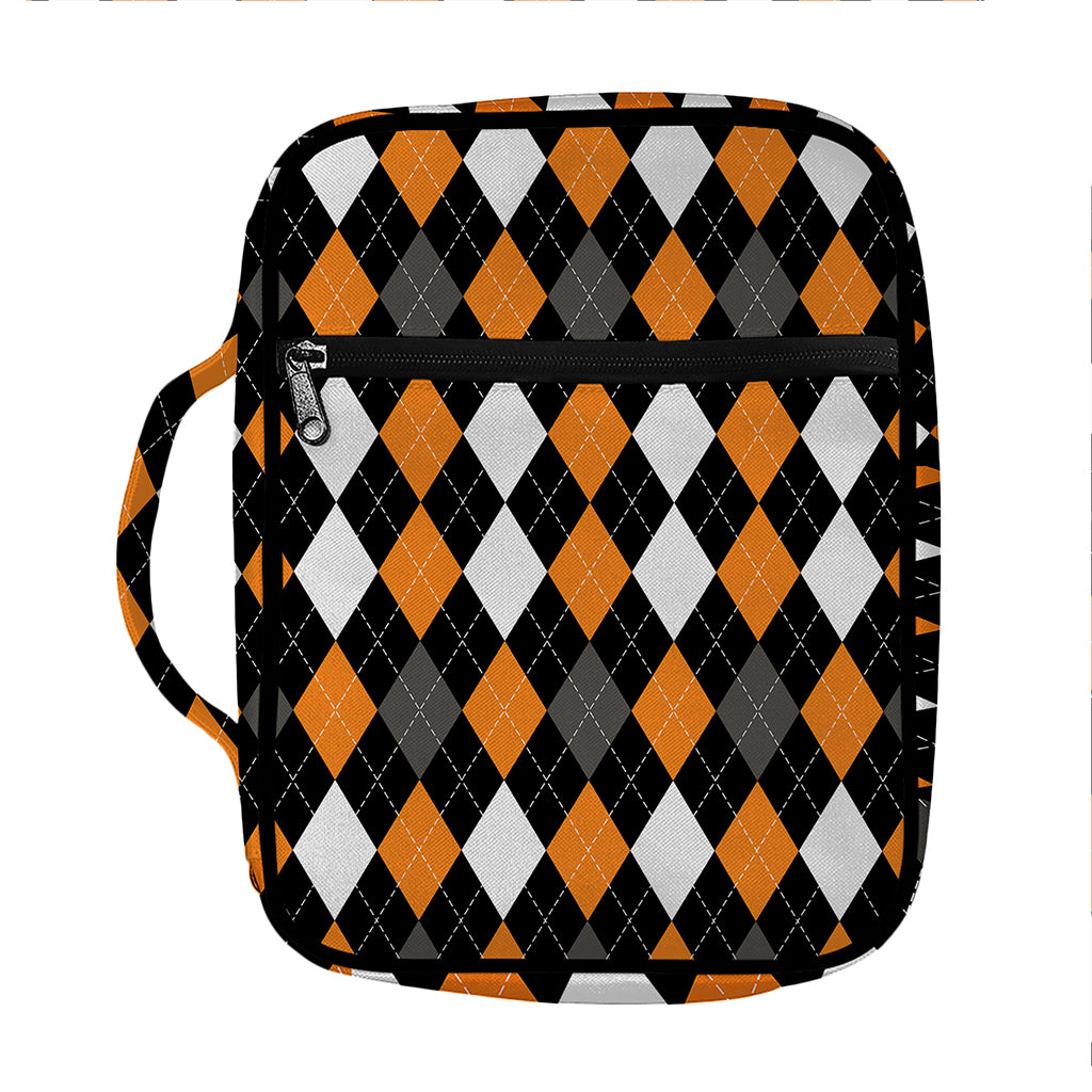 Orange Black Grey And White Argyle Print Front Pocket Bible Bag