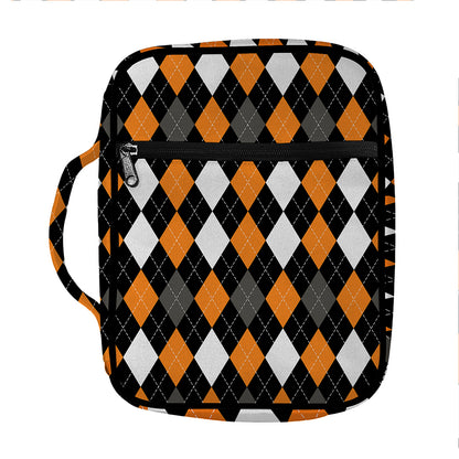 Orange Black Grey And White Argyle Print Front Pocket Bible Bag