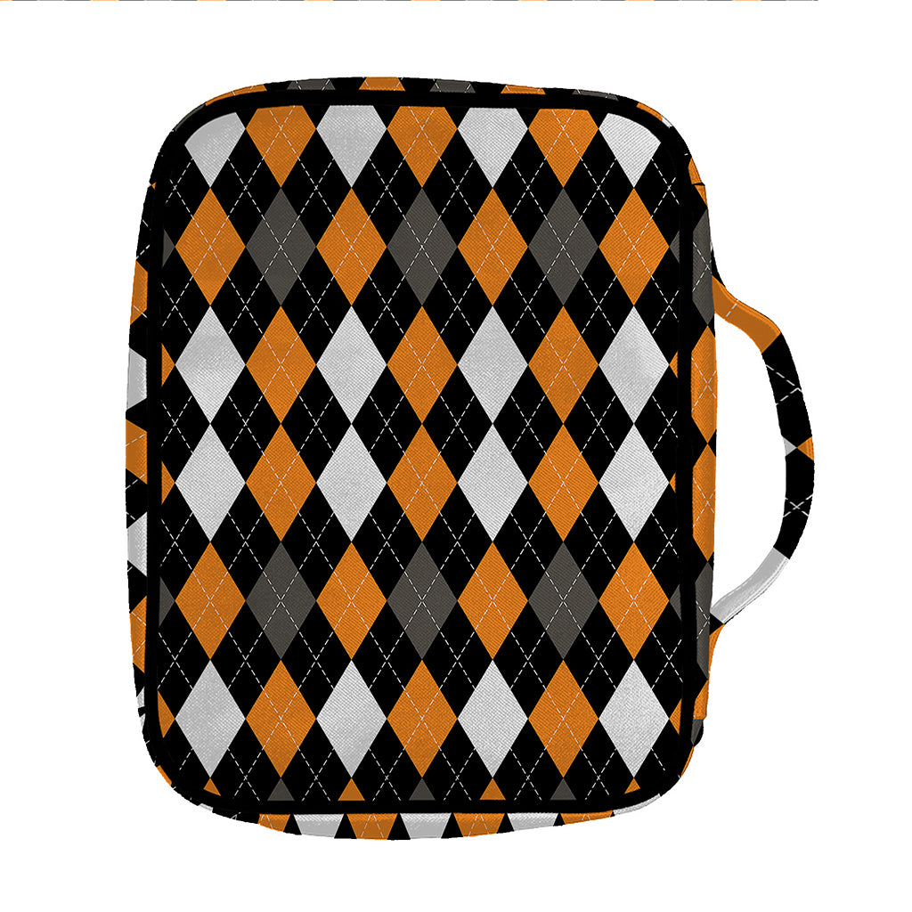 Orange Black Grey And White Argyle Print Front Pocket Bible Bag