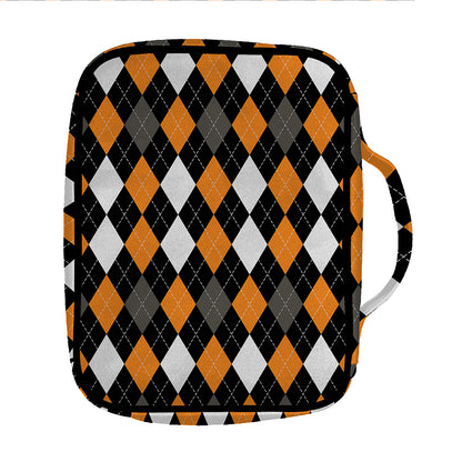 Orange Black Grey And White Argyle Print Front Pocket Bible Bag