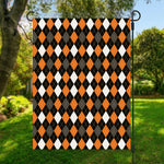 Orange Black Grey And White Argyle Print Garden Flag