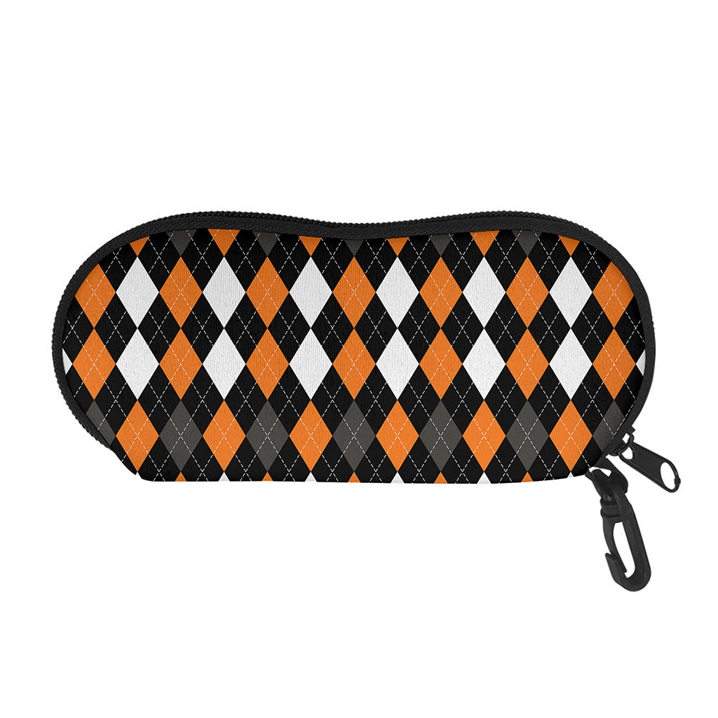 Orange Black Grey And White Argyle Print Glasses Case