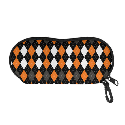 Orange Black Grey And White Argyle Print Glasses Case