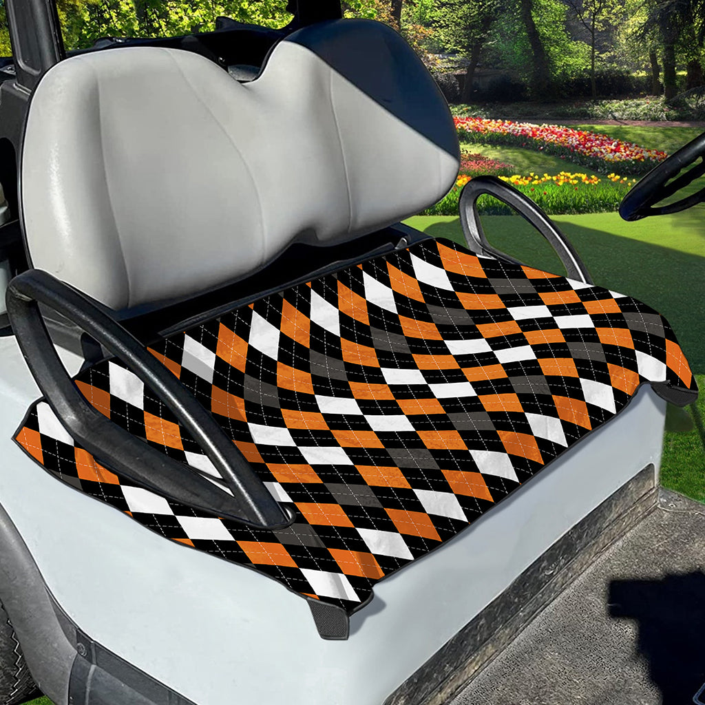 Orange Black Grey And White Argyle Print Golf Cart Seat Cover