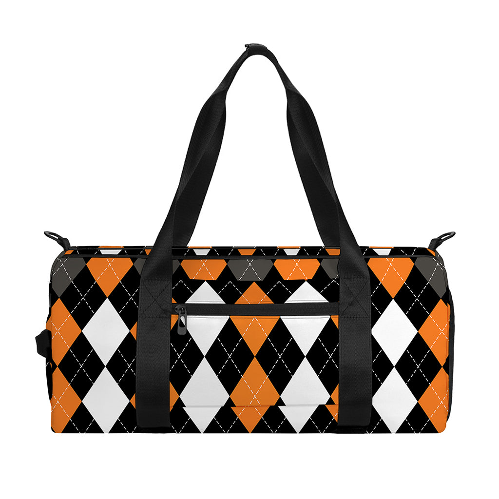 Orange Black Grey And White Argyle Print Gym Bag