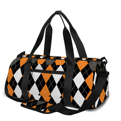 Orange Black Grey And White Argyle Print Gym Bag
