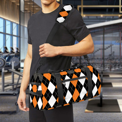 Orange Black Grey And White Argyle Print Gym Bag