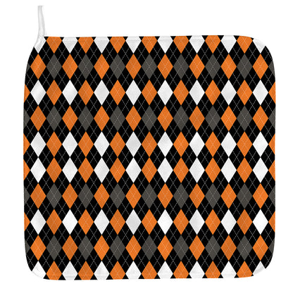 Orange Black Grey And White Argyle Print Hand Towel