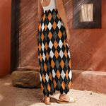 Orange Black Grey And White Argyle Print Harem Pants