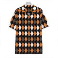 Orange Black Grey And White Argyle Print Hawaiian Shirt