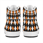 Orange Black Grey And White Argyle Print High Top Leather Sneakers