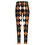 Orange Black Grey And White Argyle Print High-Waisted Pocket Leggings